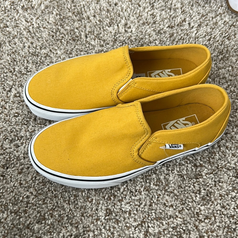 Brand new never won’t mustard color slip on vans
